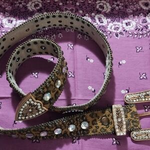 Leopard Print Studded Belt